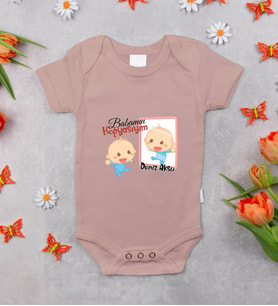 BK Kids Kişiye Özel Babasının Kopyası Tasarımlı Pembe %100 Pamuklu Kısa Kol Bebek Body Zıbın, Yeni Doğan Bebek Hediyesi