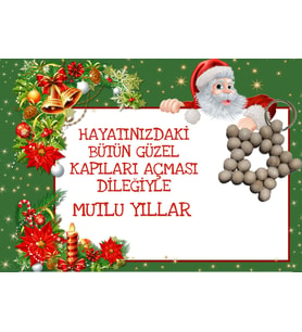 5 Adet Naturel Yıldız Anahtasrlık - Noel Baba Mutlu Yıllar Kartlı - Yılbaşı 