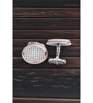 Gümüş Beyaz Zirkon Taşlı Oval Kol Düğmesi