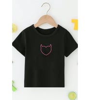 Çocuk Kalp Baskılı Pamuklu Tshirt (Siyah)
