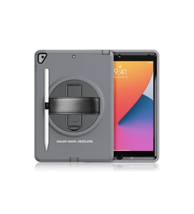 Apple iPad 10.2 (7.nesil) Kılıf Hand Strap Tablet Kılıfı - Gri