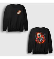 Presmono Unisex Siyah Dices Havalı Burning Skeleton Sırt Baskılı Sweatshirt 537198tt