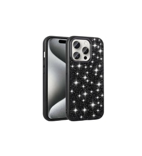 Apple iPhone 15 Pro Uyumlu Kılıf Parlak Taşlı Tasarım Zore Linea Diamond Kapak (Siyah)