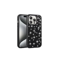Apple iPhone 15 Pro Uyumlu Kılıf Parlak Taşlı Tasarım Zore Linea Diamond Kapak (Siyah)