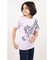 Toontoy Erkek Çocuk Kaplan Baskılı Tişört (Açık Lila)