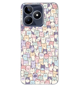 Realme C53 Uyumlu Sevimli Kediler Desenli Şeffaf Telefon Kılıfı