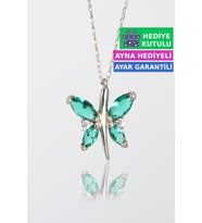 Jewelmim Yeşil Gümüş Kelebek Kolye Beyaz Altın Kaplama Bayan Kelebekli 925 Ayar Kadın Gümüş Kelebek Kolyesi (Beyaz)