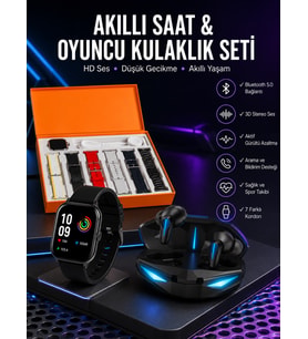 7 Kordonlu Akıllı Saat Ve Oyuncu Kulaklığı ANC Özelliği Kulak İçi Mikrofonlu Sesli Görüşme