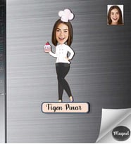 Kişiye Özel Pastacı Kadın Ahşap Magnet -2