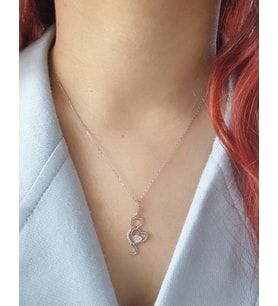 MAGRİB 925 ayar gümüş kedili kalpli gümüş kolye (Gümüş)