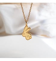 Kişiye Özel 925 Ayar Gümüş Minimal Tavşan Harf Kolye (Gold)