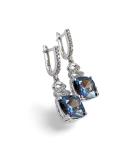 925 Gümüş Mavi Topaz Taşlı Love Tasarım Kadın Küpe