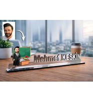 Kişiye Özel Öğretmen Karikatürlü 30 cm Ayna Pleksi Masaüstü İsimlik - Öğretmen Hediyesi Öğretmene Özel Hediye