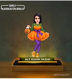 Kişiye Özel Kabak Tutu Kostümlü Neşeli Karikatürlü 14 cm MDF Işıklı Biblo - Kişiye Özel Hediye