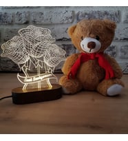 Sevgiliye Hediye Gül Buketi 3D LED Gece Lambası ve Sevimli Ayıcık