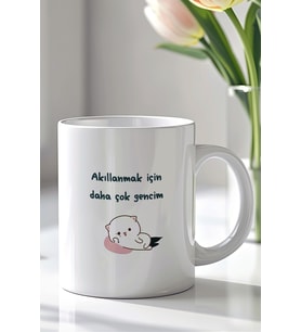 Mizahi Yazılı 330ml Baskılı Beyaz Seramik Kupa Bardak