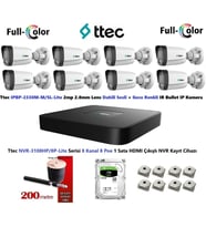 2mp Dahili Sesli ve Gece Renkli 8 Kameralı 500GB Disk Tak Çalıştır Hazır Ip Kamera Seti (Beyaz)