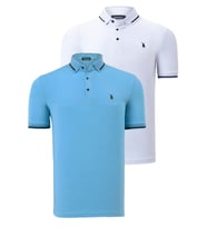 İKİLİ SET T8586 DEWBERRY ERKEK T-SHIRT-BEYAZ-AÇIK MAVİ