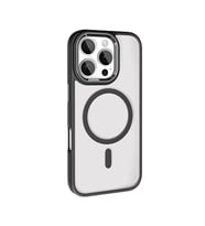 iPhone 16 Pro Max Kılıf Wireless Şarj Özellikli Krom Magsafe Silikon Kılıf (Siyah)