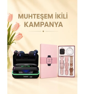 Northcity Kadınlara Özel Akıllı Saat ve Bluetooth Kulaklık Hediye Seti - Kordonlu, Sağlık Takibi ve 117 Spor Modu