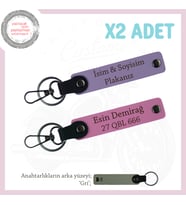 Stil Sahibi Tüm Sürücülere Özel İsimli ve Plakalı İkili Deri Anahtarlık Takımı, Mor Menekşe-Pembe-Gr