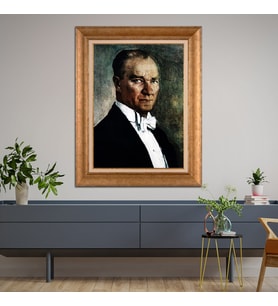 Altın Varaklı Çerçeveli Paspartulu Atatürk Tablo DC0726 (Gold)