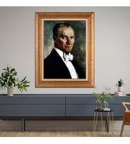 Altın Varaklı Çerçeveli Paspartulu Atatürk Tablo DC0726 (Gold)