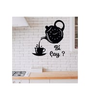 Dekoratif Ahşap Mutfak Ve Cafe Duvar Saati - Bi Çay Yazılı
