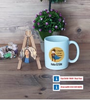 Öğretmenler Günü Hediyesi Kupa Bardak Beyaz ve Fotoğraflı Ahşap Anahtarlık Hediye (Model 1)