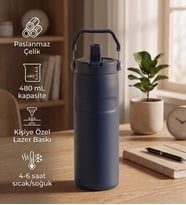 Taşıma Saplı Pipetli Paslanmaz Çelik Termos 480 mL