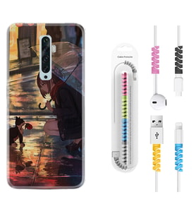 Oppo Reno 2Z 4 Lite 4 Pro 5 6 7 A31 Kılıf Kablo Koruma Spiral Silikon Kız ve Kedi 1762