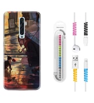 Oppo Reno 2Z 4 Lite 4 Pro 5 6 7 A31 Kılıf Kablo Koruma Spiral Silikon Kız ve Kedi 1762