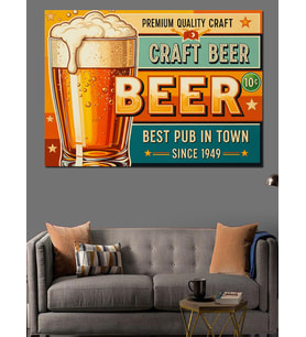 Bira Bardaklı Pub Afişi Dekoratif Kanvas - Mdf Ahşap Tablo