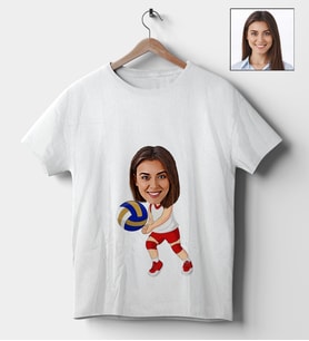 Kişiye Özel Voleybol Tasarımlı Karikatür Tişört 104 (Beyaz)