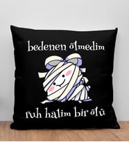 BK Gift Ruh Halim Bir Ölü Tasarımlı Siyah Kırlent Yastık, Arkadaşa Hediye, Ev Dekorasyonu, Ev Hediyesi-1