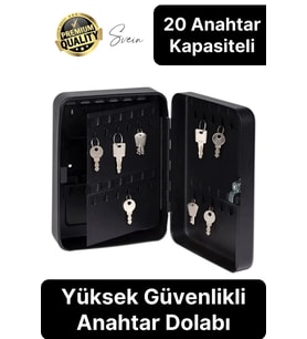 Premium Sağlam Yüksek Güvenlik Büyük Kilitli Anahtar Obje Kutusu Kapaklı Dolabı Metal Vale Siyah