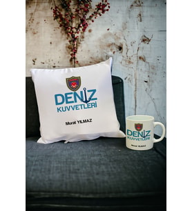 Deniz Kuvvetleri Kupa Bardak ve Yastık Set (Beyaz)