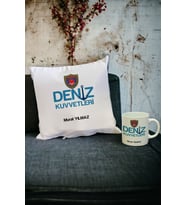 Deniz Kuvvetleri Kupa Bardak ve Yastık Set (Beyaz)