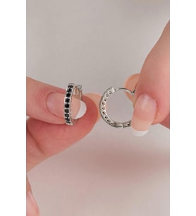 17 mm GÜMÜŞ SİYAH ZİRKON TAŞLI TAM TUR HALKA  KÜPE (Gümüş-Siyah)