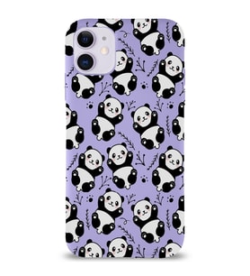 Apple iPhone 11 Uyumlu Lansman Kılıf Panda Tasarımlı İçi Kadife Kapak-Lila (Şeffaf)