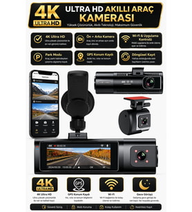 K17 4K Araç Kamerası Ön-Arka Çift Lens WiFi GPS Dash Cam Gece Net Kayıt Araç İçi Güvenlik Kamerası