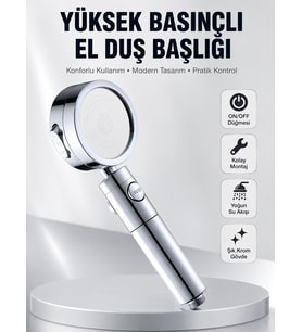Kolay Montajlı 3 Modlu Yüksek Basınç Duş Başlığı