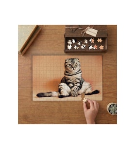 Oturan Sevimli Kedi Tasarımı 240 parça Ahşap Puzzle Ahşap Kutuda MP05088