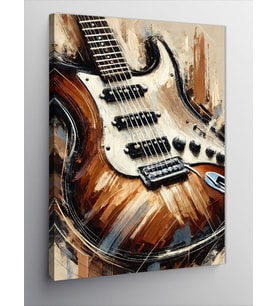 Kanvas Tablo Elektro Gitar Ve Ahşap Doku