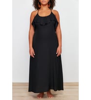 Moda Rahat Plaj Günlük Shally Dokuma V Yaka Askılı Kol Basic Maxi Boy Büyük Beden Elbise