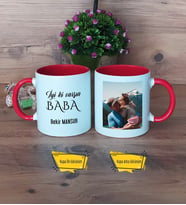 Babaya Hediye Kupa Bardak Kırmızı Fotoğraflı Doğum Günü Babalar Günü Hediyesi