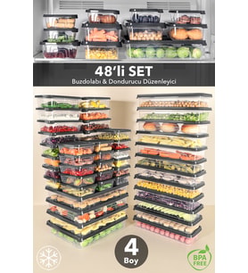 48'li Buzdolabı Organizer Set - Difrize Uygun Düzenleyici Buzluk Saklama Kabı Antrasit