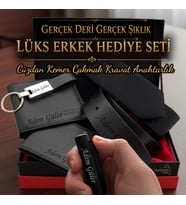 Hakiki Deri Cüzdan Kartlık Kemer Clipper Çakmak Kravat Anahtarlık Hediye Seti - Babaya Arkadaşa Eşe Sevgiliye İsme Özel Premium Tasarım Erkek Hediye Seti