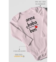 Anne Baba ve Ben Baskılı Bebek Zıbını – Çıtçıtlı Body  %100 Pamuk Uzun Kol (Bebek Pembesi)