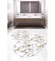 Dijital Baskılı Kaymaz Taban Yıkanabilir Oval 2'li Klozet Takımı Banyo Paspası NOKZ-HT-798 (Beyaz)